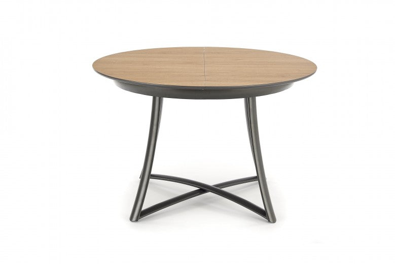 Table extensible en MDF et métal Moretti Chêne Doré / Noir, Ø118-148xH76 cm