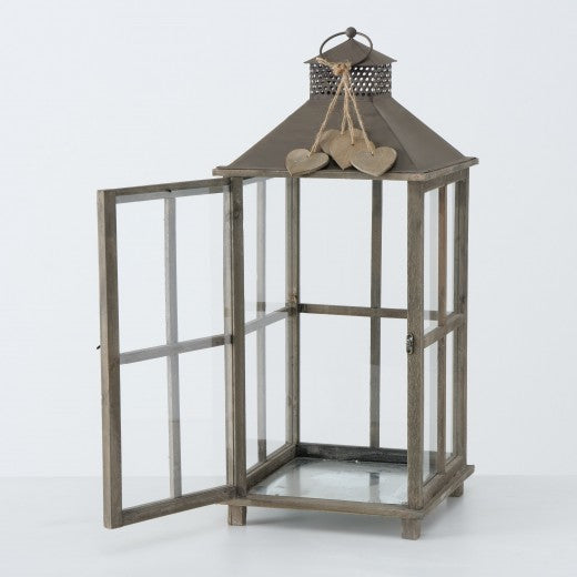 Lot de 3 lanternes décoratives en bois Polly Brun, L29xl29xH68 cm / L22xl22xH50 cm / L15xl15xH34 cm