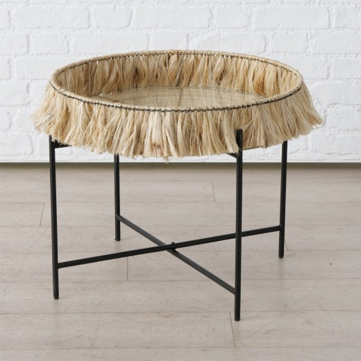 Set de 3 tables basses en verre, bambou et métal Banjar Noir / Naturel, Ø57xH48 / Ø47xH54 / Ø33xH65 cm
