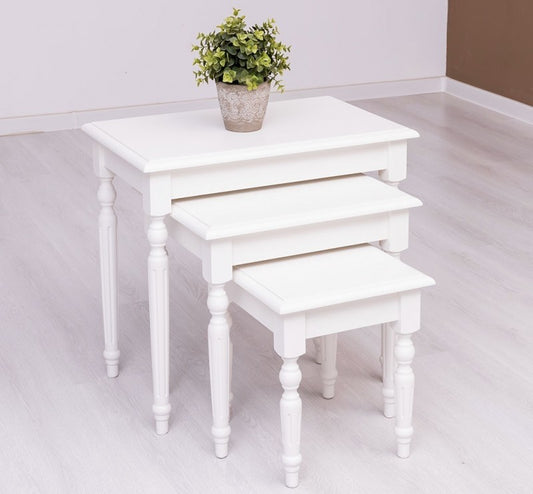 Ensemble de 3 tables basses, bois de sapin, psy PS80 peint, l64xl40xh60 cm / l49xl40x49.5 cm / l34xl40x39 cm -ivir