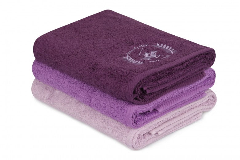 Lot de 3 serviettes de bain en coton, Beverly Hills Polo Club 402 Lilas / Violet / Violet, 70 x 140 cm