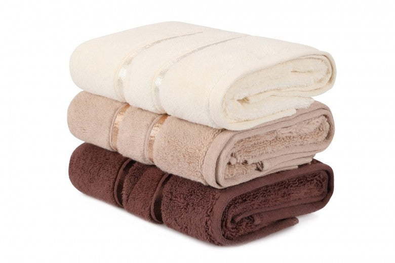 Lot de 3 serviettes de bain en coton, Dolce Beige / Crème / Marron, 50 x 90 cm
