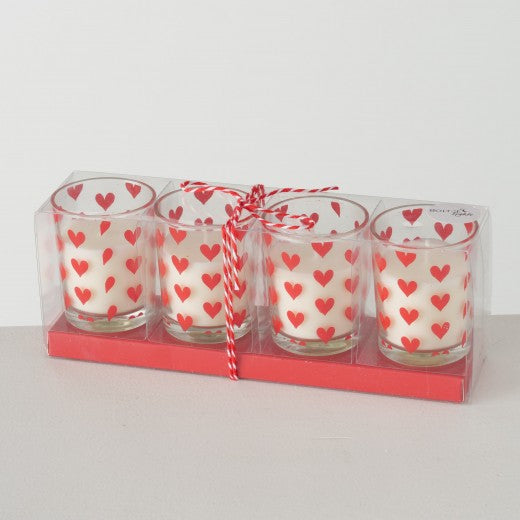 Set de 4 bougies en verre Lola Blanc / Rouge, Modèles Assortis, Ø5xH6 cm