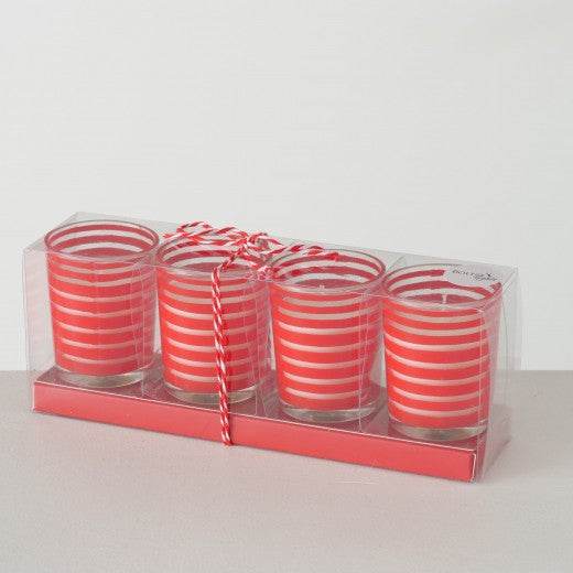 Set de 4 bougies en verre Lola Blanc / Rouge, Modèles Assortis, Ø5xH6 cm