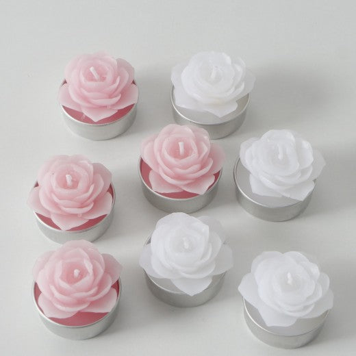 Lot de 4 Bougies Pilule Thé Rose Clair / Blanc, Modèles Assortis