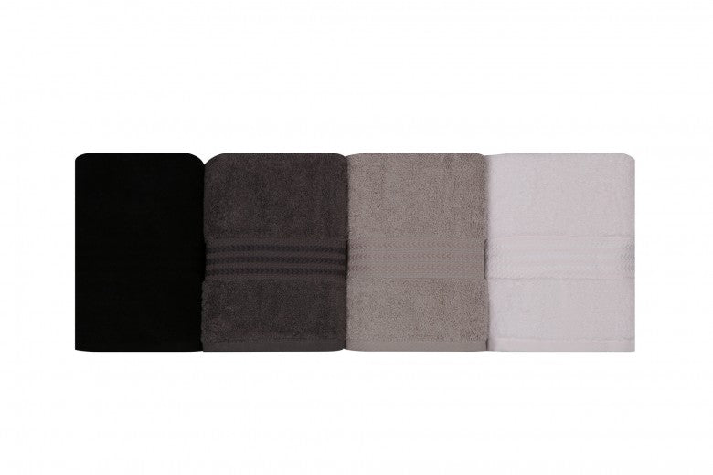 Lot de 4 serviettes de bain en coton, Rainbow Blanc / Gris / Noir, 50 x 90 cm