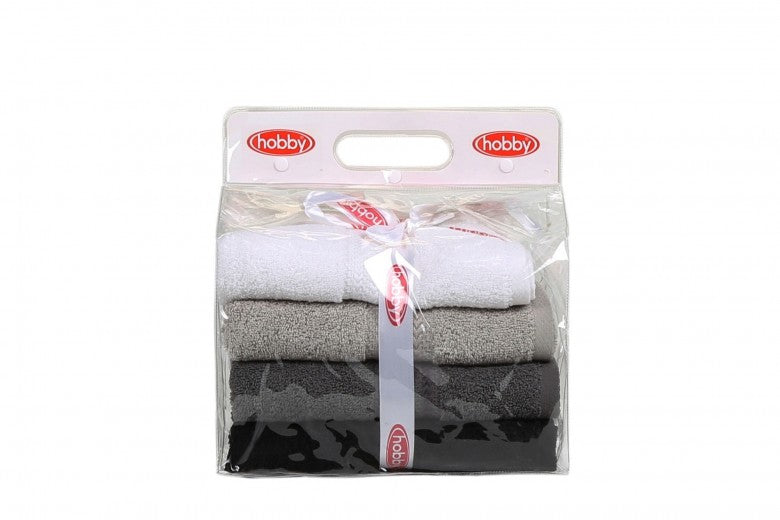 Lot de 4 serviettes de bain en coton, Rainbow Blanc / Gris / Noir, 50 x 90 cm