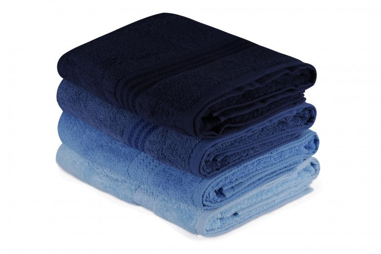 Lot de 4 serviettes de bain en coton, Rainbow Bleu / Navy, 70 x 140 cm