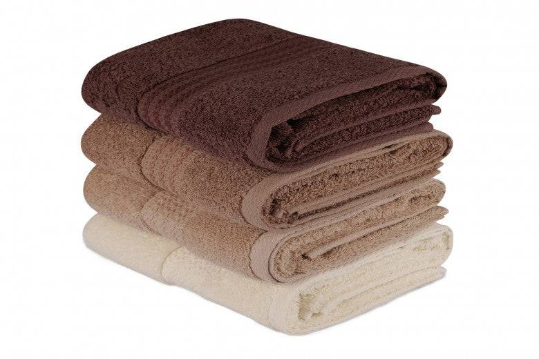 Lot de 4 serviettes de bain en coton, Rainbow Cream / Beige / Brun, 50 x 90 cm