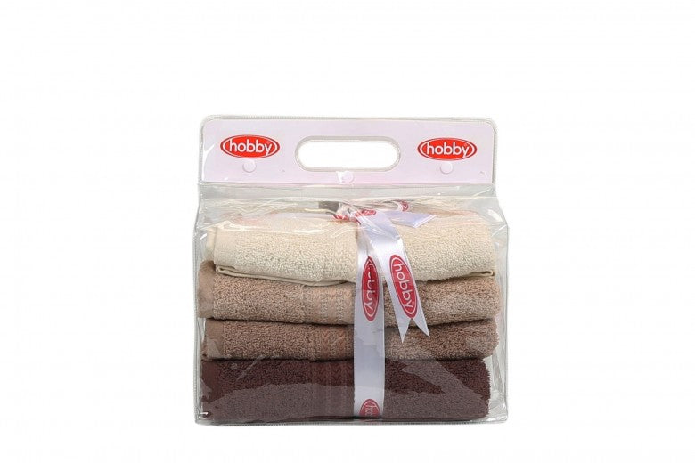 Lot de 4 serviettes de bain en coton, Rainbow Cream / Beige / Brun, 50 x 90 cm
