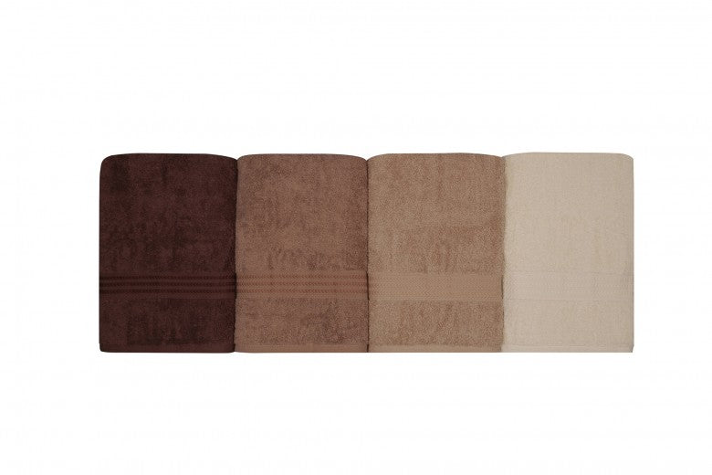 Lot de 4 serviettes de bain en coton, Rainbow Cream / Beige / Brun, 70 x 140 cm