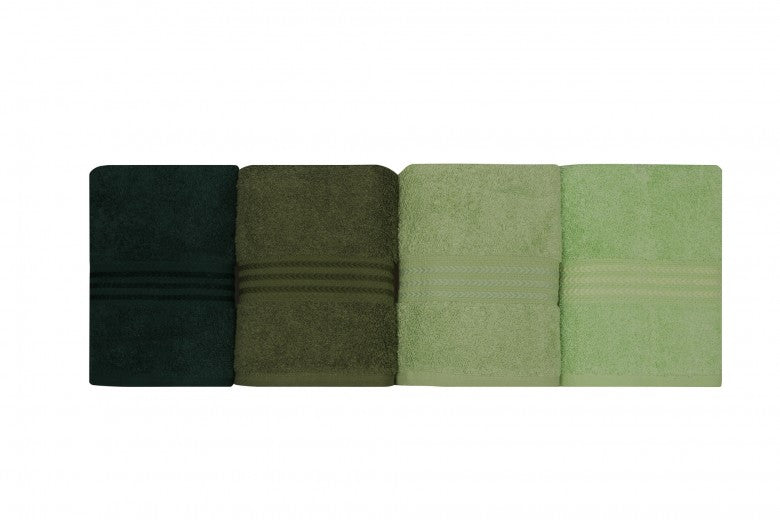 Lot de 4 serviettes de bain en coton, Rainbow Vert, 50 x 90 cm