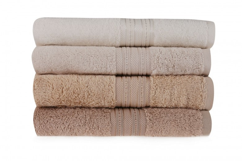 Lot de 4 serviettes de bain, Lavinya Beige / Marron, 50 x 90 cm