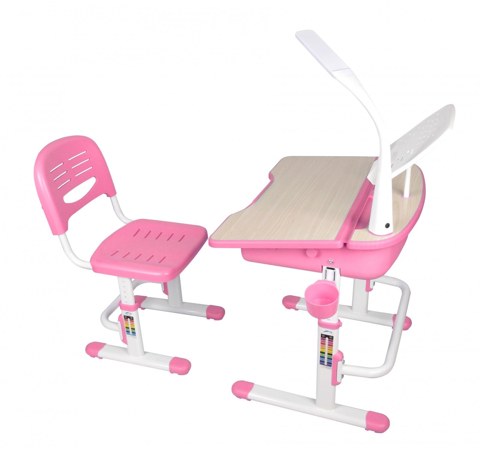 Ensemble de bureaux pour enfants avec lampe à LED, réglable sur le rose élevé, L70.5xl54.5xh54 cm de hauteur