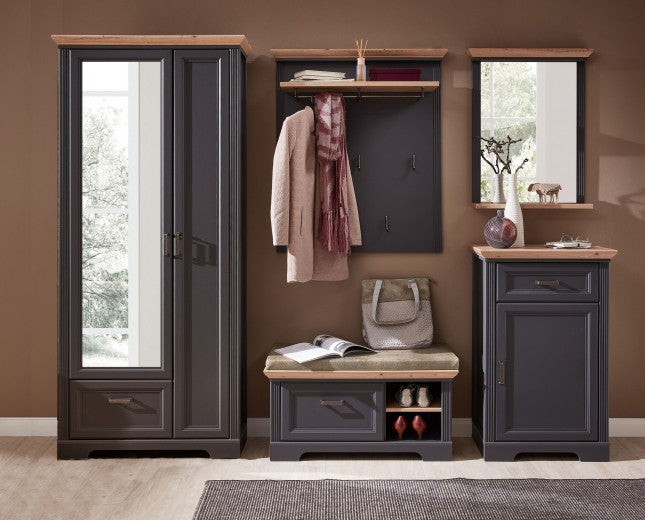 Meuble d'entrée en MDF avec miroir, 2 portes et 1 tiroir, Jessie Graphite, l93xA41xH204 cm