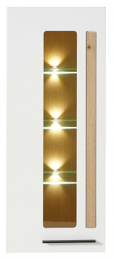 Vitrine suspendue en MDF, avec 1 porte et LED incluses Loftis Blanc / Chêne, l52xA37xH128 cm
