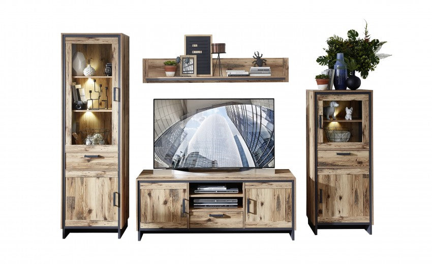 Ensemble de meubles de salon en bois, 4 pièces Pato Small Naturel / Graphite