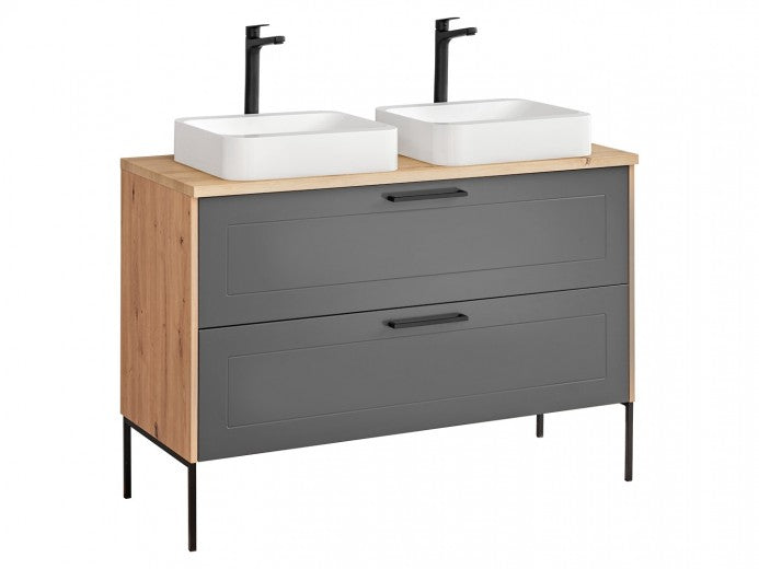 Set de masques avec 2 lavabos, 120 cm, Bois Graphite / Chêne