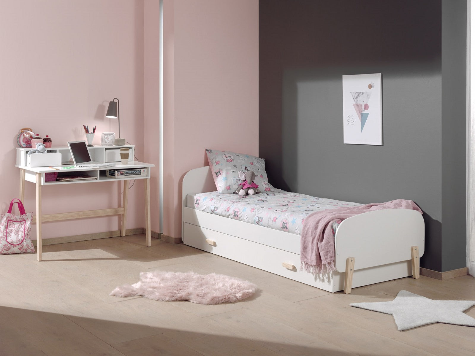 Ensemble de mobilier de chambre à coucher et MDF, pour les enfants 3 pièces blanc kiddy, 200 x 90 cm