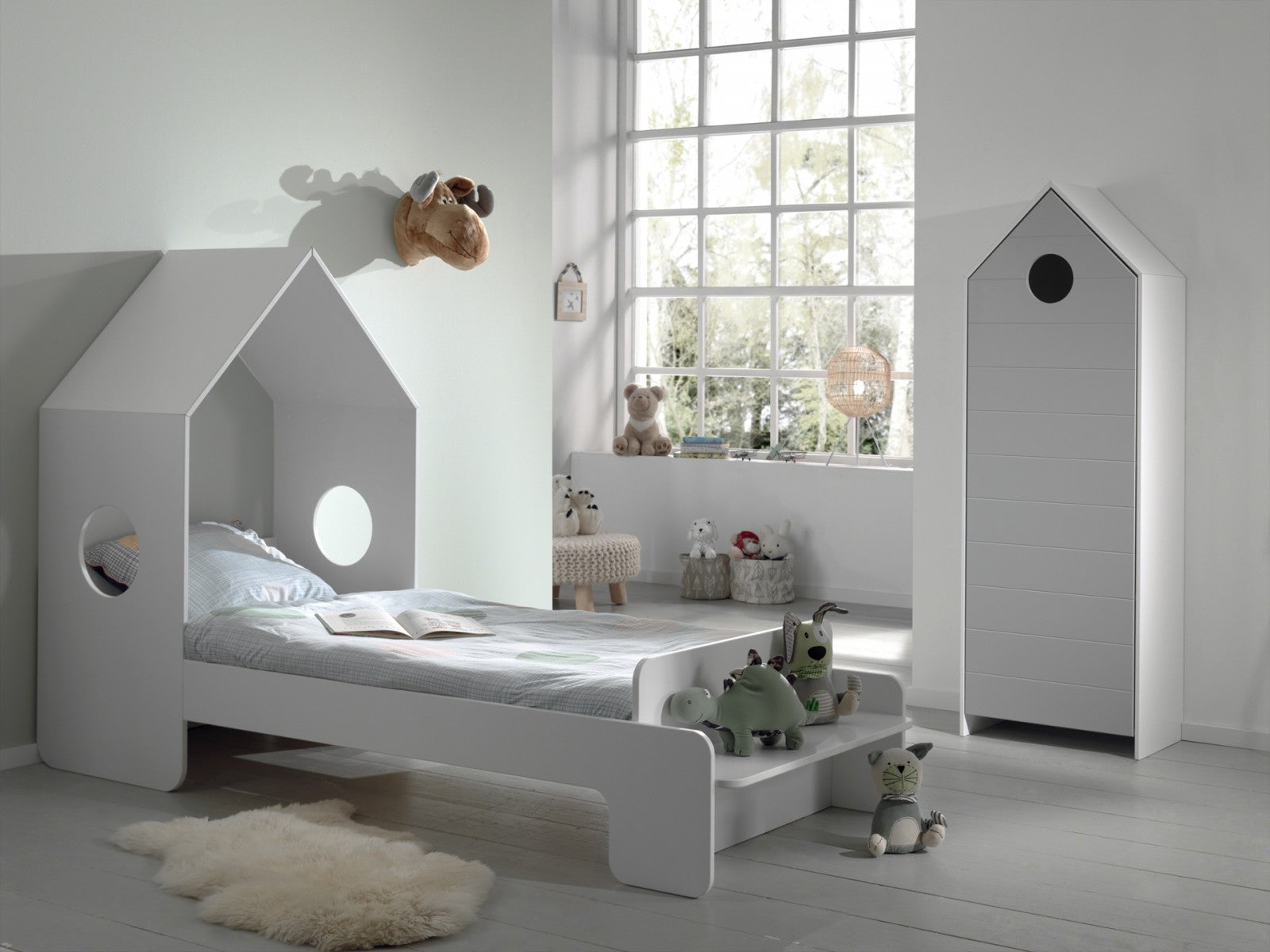 Ensemble de meubles de chambre à coucher MDF, pour les enfants 2 pièces Casami gris / blanc, 200 x 90 cm