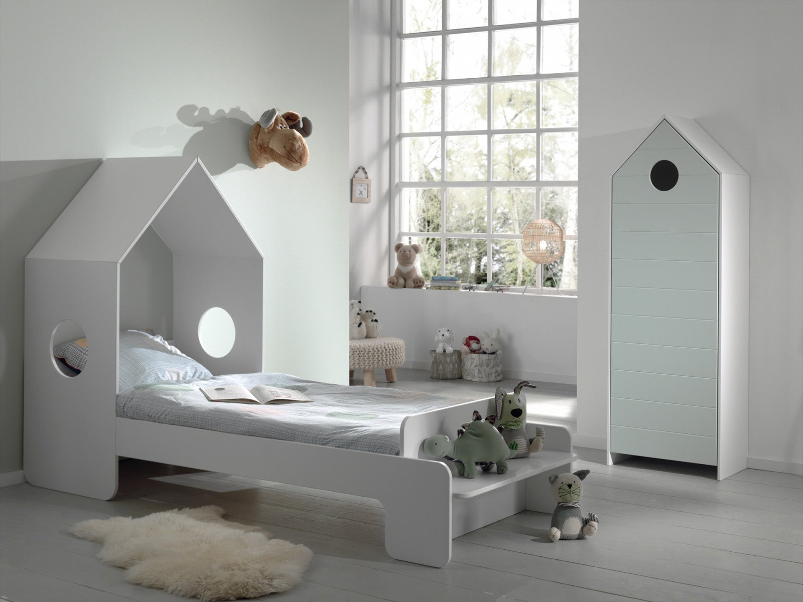Ensemble de meubles de chambre à coucher MDF, pour les enfants 2 morceaux de casami vert / blanc, 200 x 90 cm