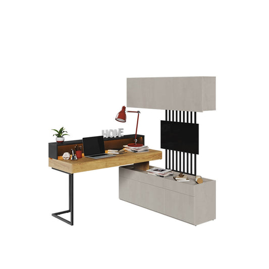 Ensemble de mobilier de bureau en bois, pour enfants et adolescents, 5 pièces, Teen Flex Set 03, Naturel / Gris / Noir