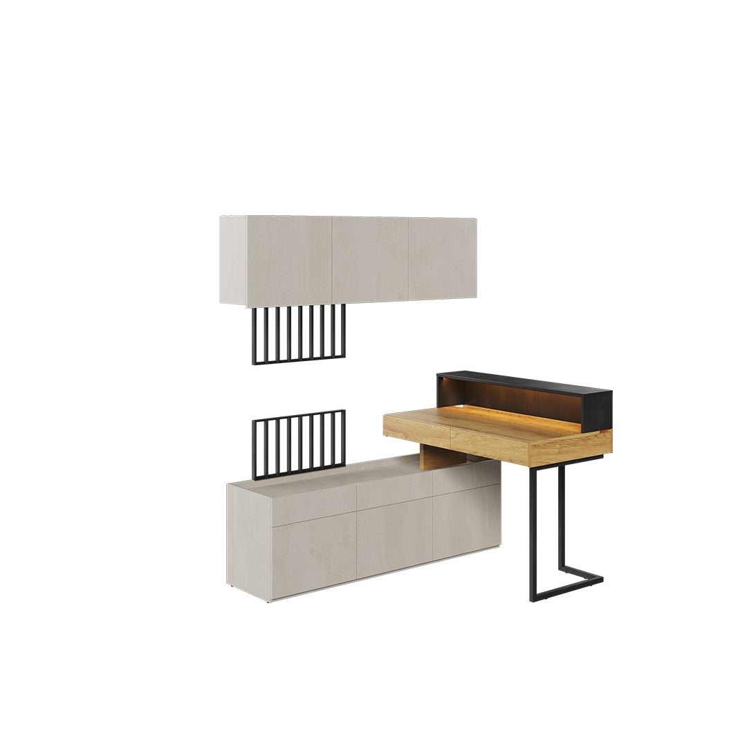 Ensemble de mobilier de bureau en bois, pour enfants et jeunes, 5 pièces, Teen Flex Set 07 Small, Naturel / Gris / Noir