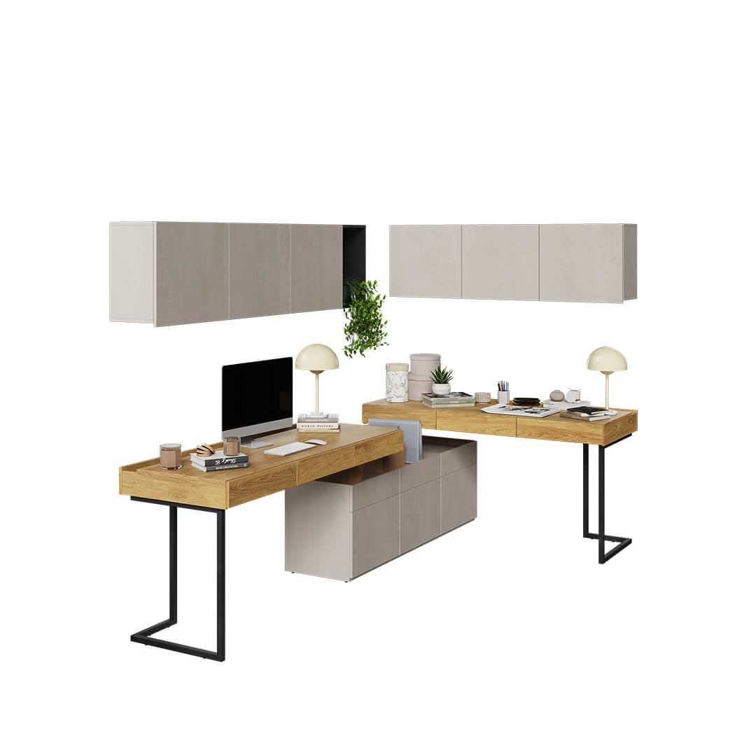 Ensemble de mobilier de bureau en bois, pour enfants et adolescents, 6 pièces, Teen Flex Set 08A, Naturel / Gris / Noir