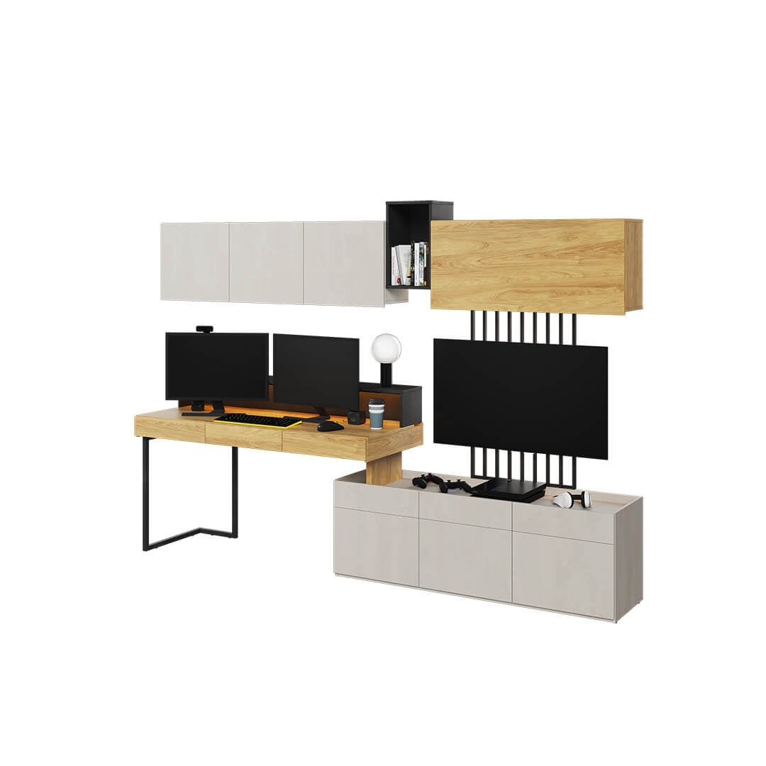 Ensemble de mobilier de bureau en bois, pour enfants et jeunes, 7 pièces, Teen Flex Set 01, Naturel / Gris / Noir