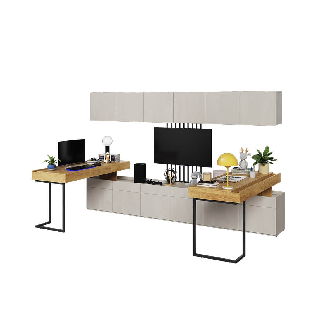 Ensemble de mobilier de bureau en bois, pour enfants et jeunes, 7 pièces, Teen Flex Set 06A, Naturel / Gris / Noir