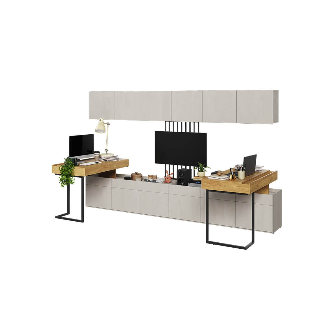 Ensemble de mobilier de bureau en bois, pour enfants et adolescents, 7 pièces, Teen Flex Set 06B Small, Naturel / Gris / Noir