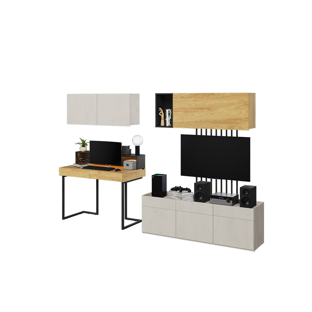 Ensemble de mobilier de bureau en bois, pour enfants et jeunes, 7 pièces, Teen Flex Set 09B Simple Small, Naturel / Gris / Noir