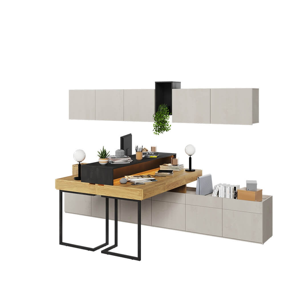 Ensemble de mobilier de bureau en bois, pour enfants et jeunes, 9 pièces, Teen Flex Set 04A, Naturel / Gris / Noir