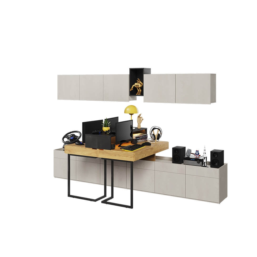 Ensemble de mobilier de bureau en bois, pour enfants et adolescents, 9 pièces, Teen Flex Set 04B Small, Naturel / Gris / Noir