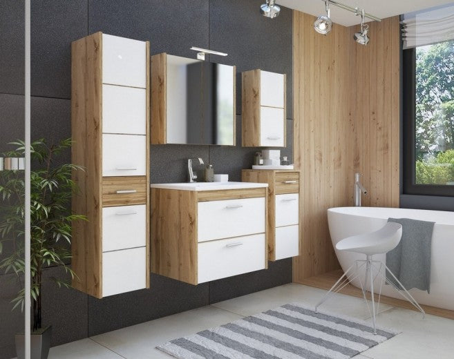 Meuble de salle de bain haut avec 2 portes et 1 tiroir, Ibiza Blanc, l30xA33xH135 cm
