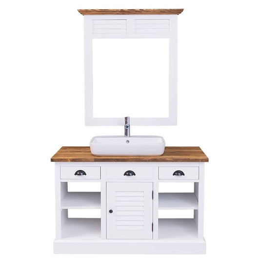 Ensemble de meubles pour salle de bain, bois de sapin, 4 pièces, Pasy PS666 + PS670, blanc peint P004 / P064