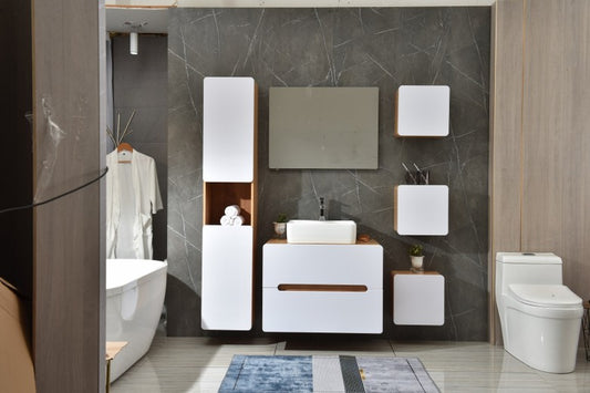 Ensemble de meubles de salle de bain en MDF, Torch, Blanc / Chêne, 57 cm, 6 pièces