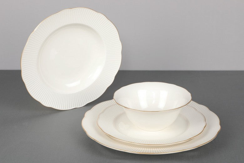 Service de vaisselle en porcelaine, Blanc / Or Bainy Dinner, 24 pièces