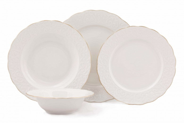 Service de vaisselle en porcelaine, Berni Dinner Blanc / Or, 24 pièces