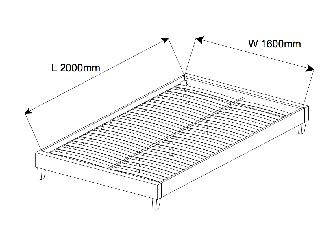 Lit en placage et recouvert de tissu, Ryo, Gris Clair