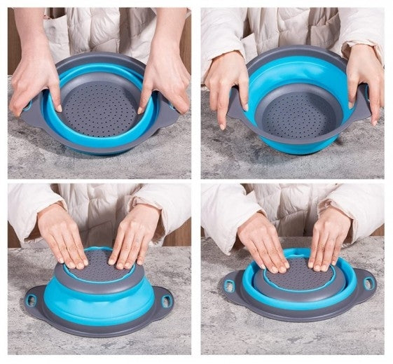 Set de 3 passoires pliables en silicone, Callatis, Bleu / Gris foncé, Ø23,5xH3,6 cm / Ø20xH3 cm