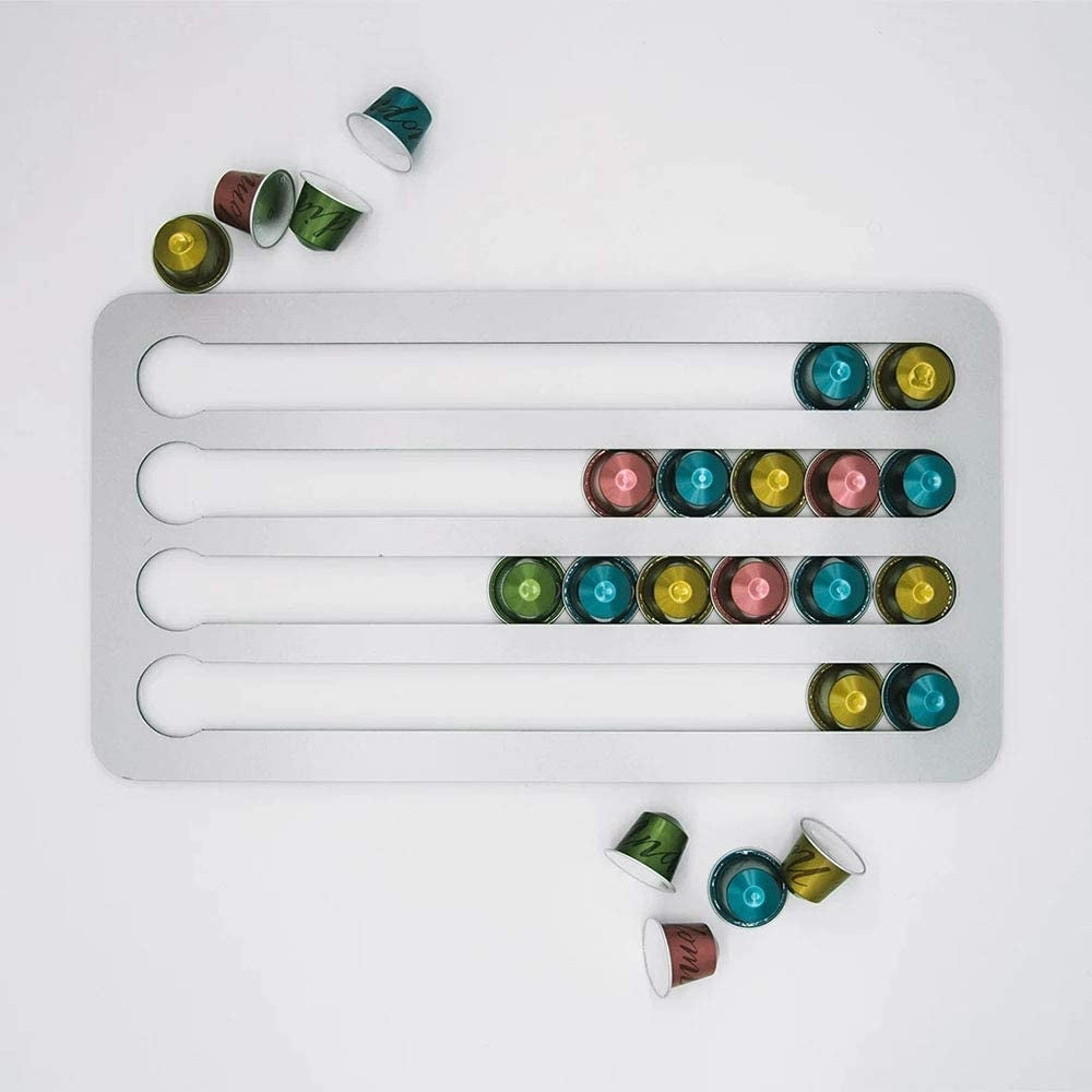 Support adhésif en acier inoxydable, pour capsules de café, Eva Nespresso Original Silver, l22xH0.4xH41 cm