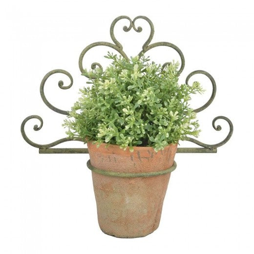 Support mural pour 1 pot, en métal, Fleur Vert Antique, L31.8xl14.5xH21.9 cm