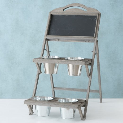 Support en bois de peuplier avec 4 pots Bella Natur / Chrome, l41xA22xH86 cm