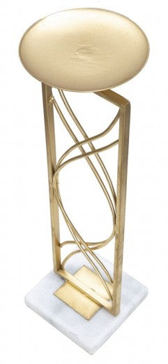 Bougeoir Exy Or / Blanc en métal et marbre, Ø10xH35 cm