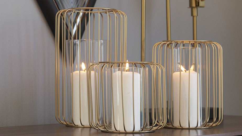 Bougeoir en verre et métal, Diamond, Transparent / Doré, Ø18xH30 cm