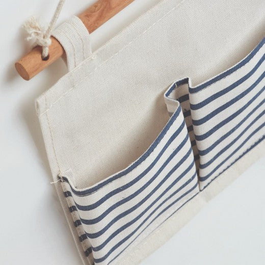 Rangement mural textile 3 compartiments, Rayures Blanc / Marine, l35xH25 cm