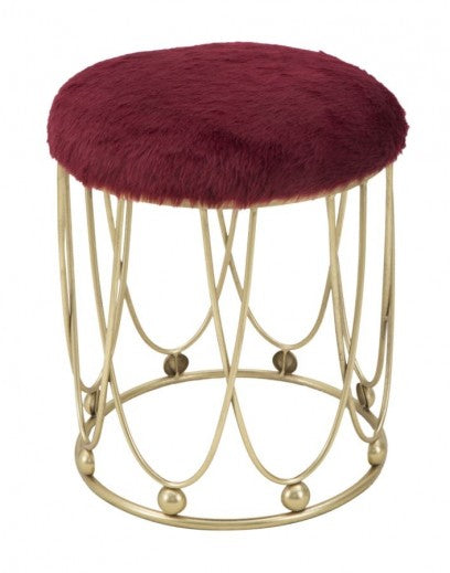 Tabouret en métal, rembourré en tissu Amelie Bordeaux / Or, Ø40,5xH46,5 cm