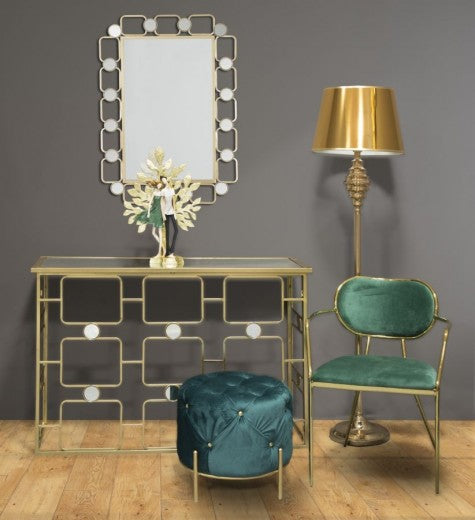 Tabouret rembourré en tissu, avec pieds en métal Vert Diamant / Or, Ø45xH40 cm