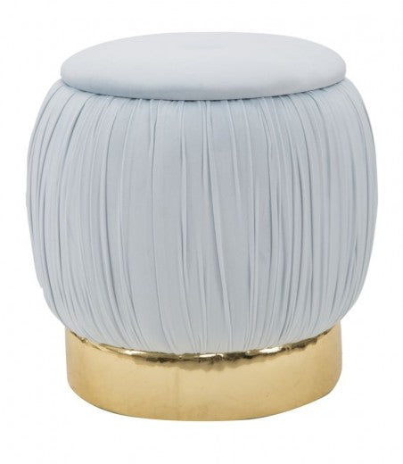 Tabouret rembourré en tissu, avec espace de rangement Paris Bleu clair, Ø41xH41 cm